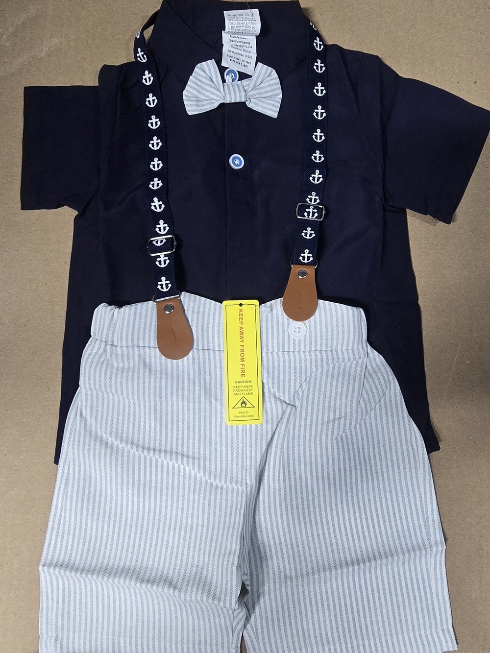 NEW, Navy and Light Blue Boys Set with Suspenders and Bow Tie